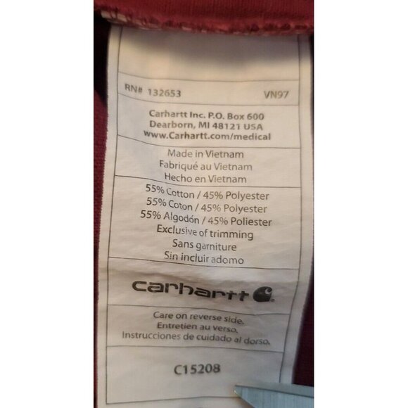 Men's XL Carhartt C15208 Short Sleeve Multi-Pocket Scrub Top Maroon V-Neck - Picture 10 of 10